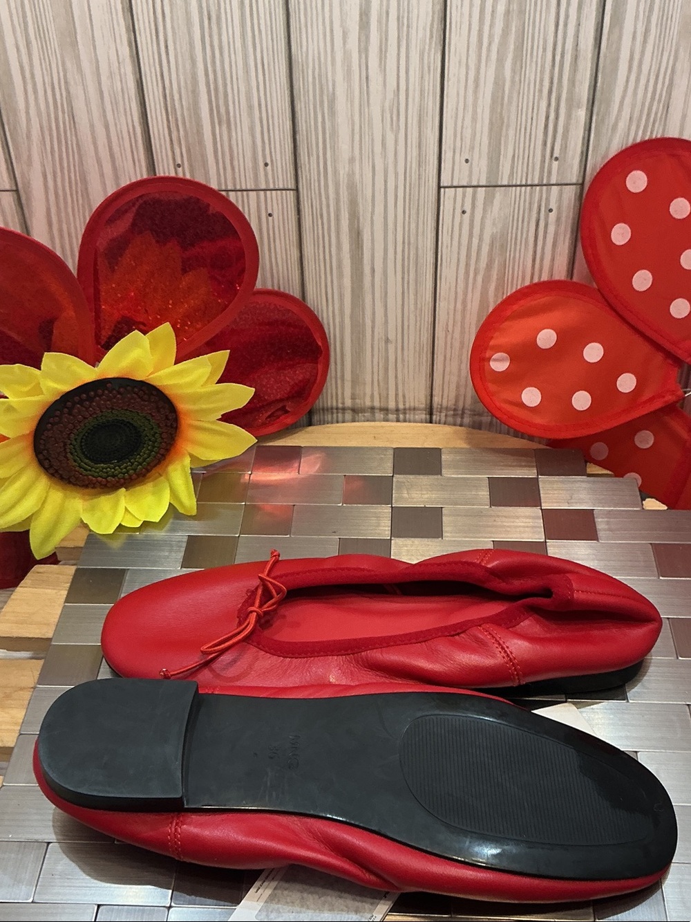 Mango Red Leather Ballet Flats - Picture 7 of 11